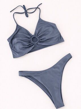 H&M Brazilian style Bikini set in ‘Pigeon Blue’ with Halter Neck & Ring Front